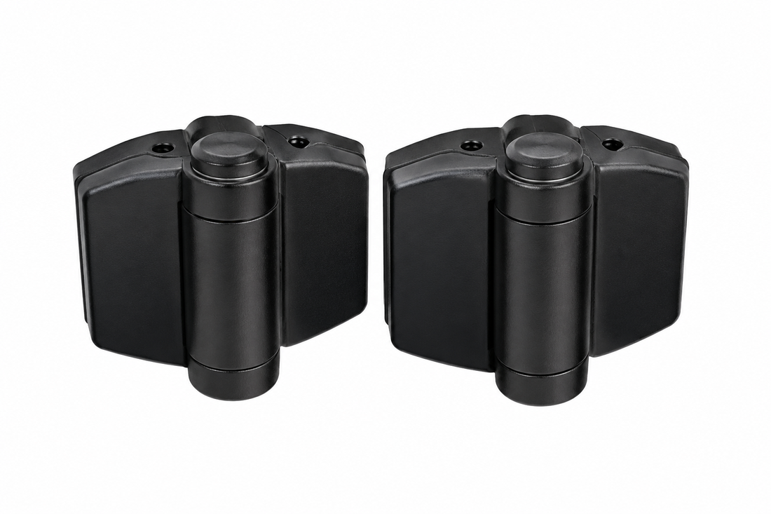 Pair of black weather-resistant nylon gate hinges