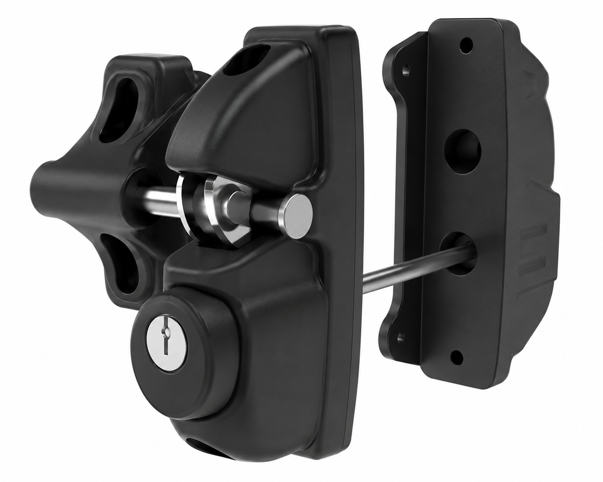 Black double sided gravity gate latch with key lock