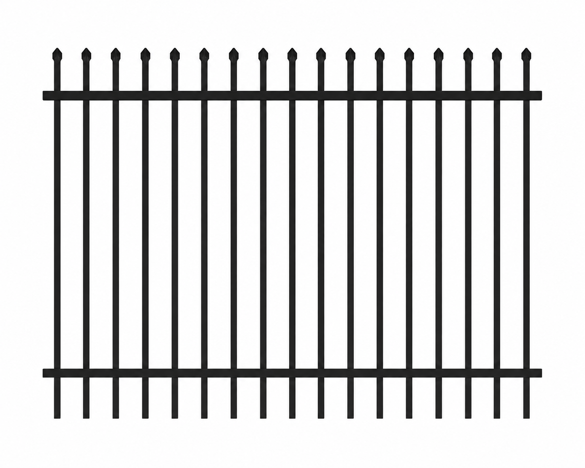 Black industrial spear top security fence panel